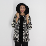 MI Black and white shaved mink pieces jacket with hood