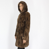 Demi-buff shaved mink pieces ¾ coat with hood