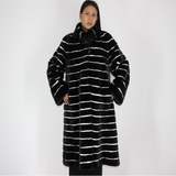 Black with stripes of white shaved mink coat