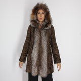 Astrakhan brown jacket with crystal fox trimming and hood