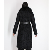 Astrakhan black coat with fox collar