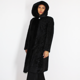 Astrakhan black coat with mink trimming
