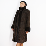 Astrakhan brown coat with brown mink trimming