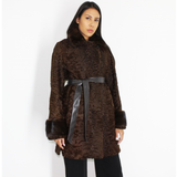 Astrakhan brown coat with brown mink collar