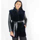 OMIKRON Blue-black shaved mink pieces vest