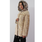 Sand Shaved mink jacket with lynx hood (pat)