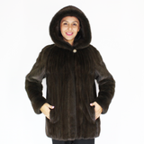 Colored Khaki mink jacket with hood