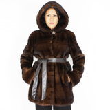 Demi-buff mink jacket with hood