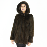 Colored Khaki mink jacket with hood