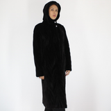 Black shaved mink pieces coat with hood