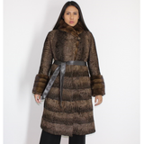 Brown astrakhan coat with brown mink trimming