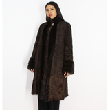 Astrakhan brown coat with brown mink trimming