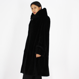 Black shaved mink coat with hood