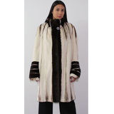 Brown-ivory mink coat with demi-buff trimming