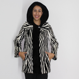 MI Black and white shaved mink pieces jacket with hood