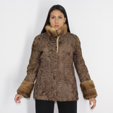 Astrakhan brown jacket with mink trimming
