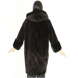 Ranch shaved mink pieces coat with hood and mink trimming