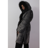 Astrakhan grey coat with hood