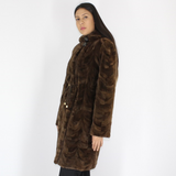 Demi-buff shaved mink pieces ¾ coat with hood