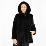 Black mink jacket with hood