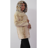 Sand Shaved mink jacket with lynx hood (pat)