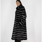 Black with stripes of white shaved mink coat