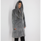 Cold grey shaved mink pat coat with hood