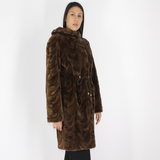 Demi-buff shaved mink pieces ¾ coat with hood