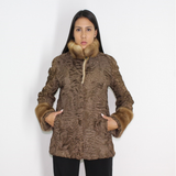 Astrakhan brown jacket with mink trimming