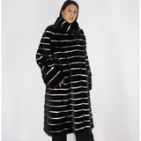 Black with stripes of white shaved mink coat
