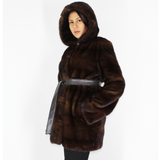 Demi-buff mink jacket with hood