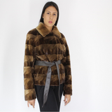 Demi-buff shaved mink pieces jacket