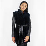 OMIKRON Blue-black shaved mink pieces vest