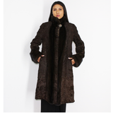 Astrakhan brown coat with brown mink trimming