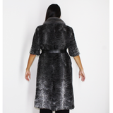 Astrakhan grey vest with silver grey mink collar