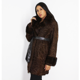Astrakhan brown coat with brown mink collar