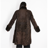 Astrakhan brown coat with brown mink trimming