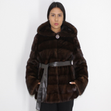 Demi-buff mink jacket with hood