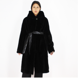 Black shaved mink coat with hood