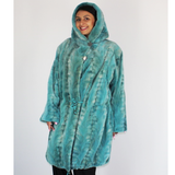 Turquoise shaved mink pieces coat with hood