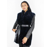 OMIKRON Blue-black shaved mink pieces vest