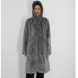 Cold grey shaved mink pat coat with hood
