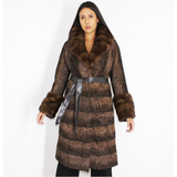 Brown astrakhan coat with brown mink trimming