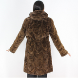 Demi-buff shaved mink pieces ¾ coat with hood
