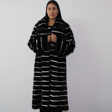 Black with stripes of white shaved mink coat