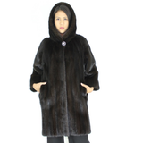 Ranch mink coat with hood