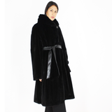 Black shaved mink coat with hood