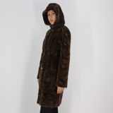 Demi-buff shaved mink pieces ¾ coat with hood