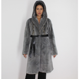 Cold grey shaved mink pat coat with hood