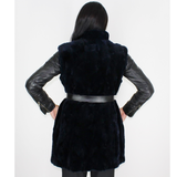 OMIKRON Blue-black shaved mink pieces vest